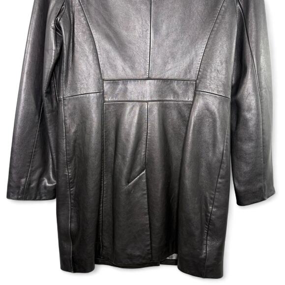 Vintage 90s Guess Genuine Leather Longline Blazer Coat‎ Jacket Black Medium Y2K - Picture 8 of 13